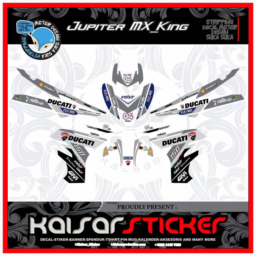 Decal Sticker Motor full body Stiker Yamaha Mx King 150 Design Putih Ducati