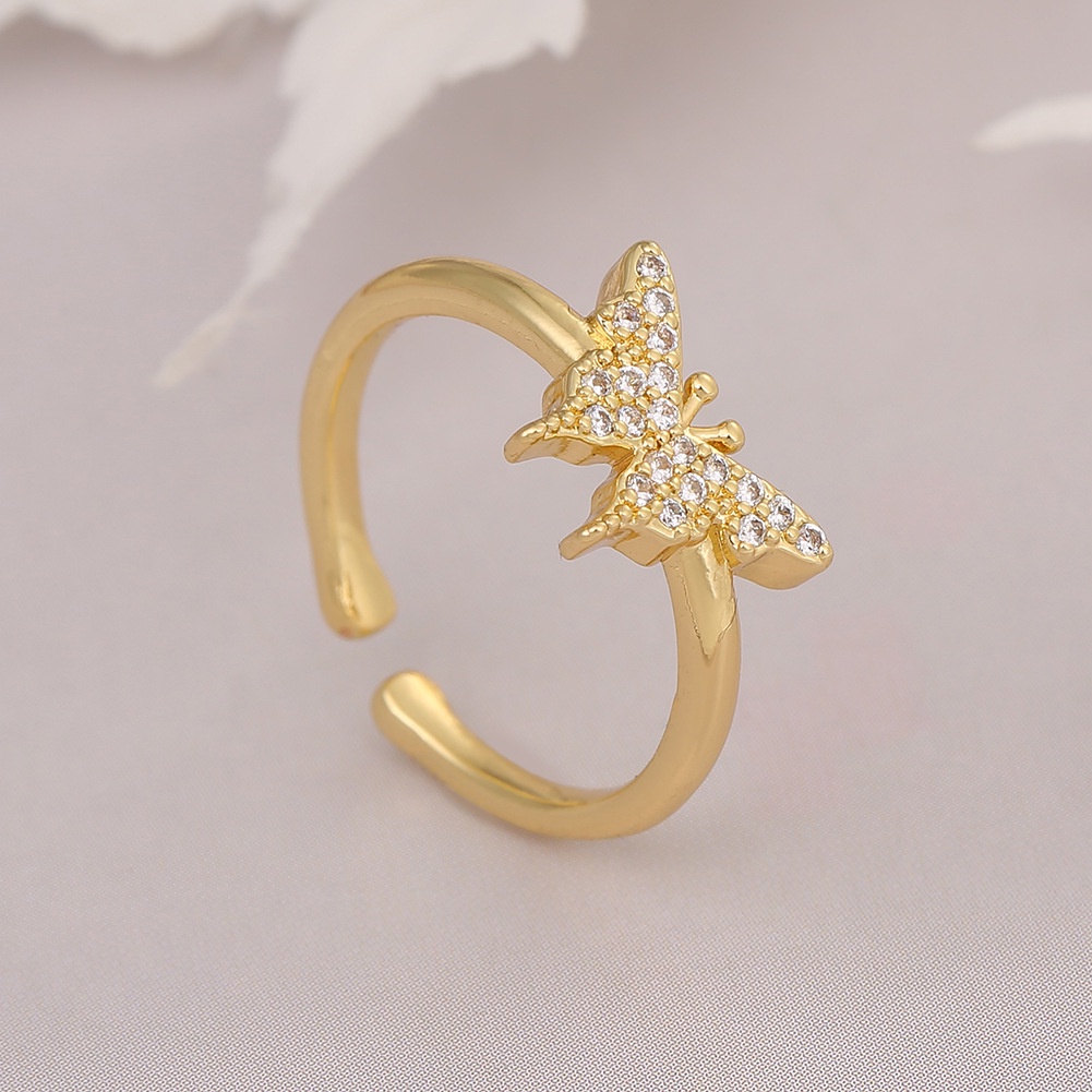 Ornament Angel Sayap kupu-kupu cincin berlapis emas manis cincin wanita ins