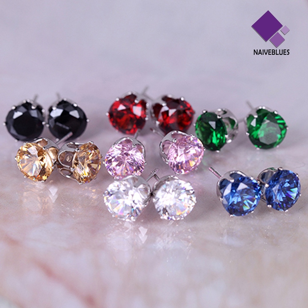 Anting Stud Bentuk Bulat Kubik Gaya Elegan