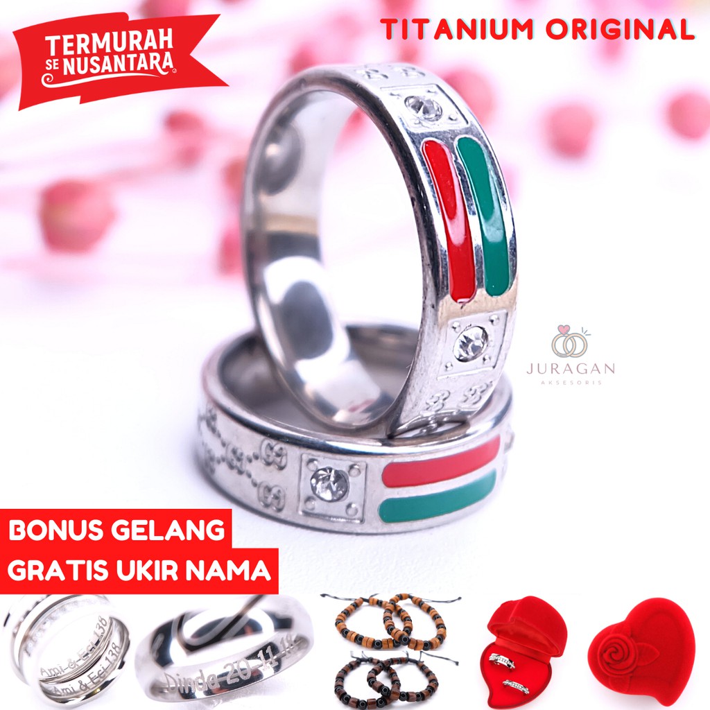 [UKIR NAMA + BOX HATI] Cincin Couple BUCIN Titanium M37 BONUS Gelang Couple