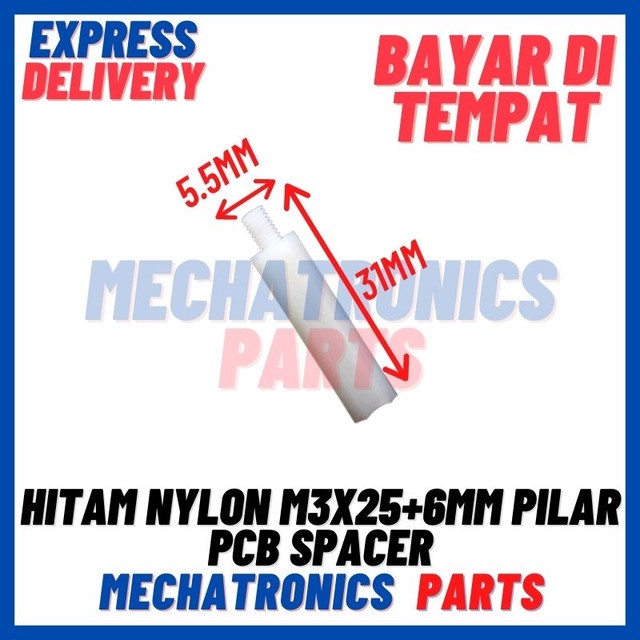 [DEV-9489]  PUTIH NYLON M3X25+6MM PILAR PCB SPACER M3 STANDOFF M3 25+6MM NILON