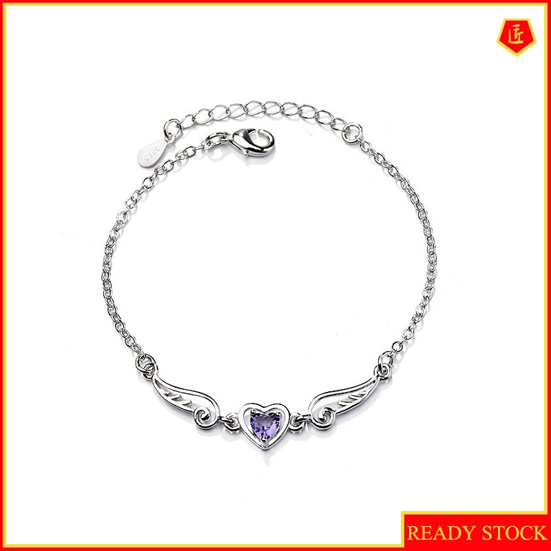 [Ready Stock]New 925 Silver Fashion Wings Heart-Shaped Bracelet