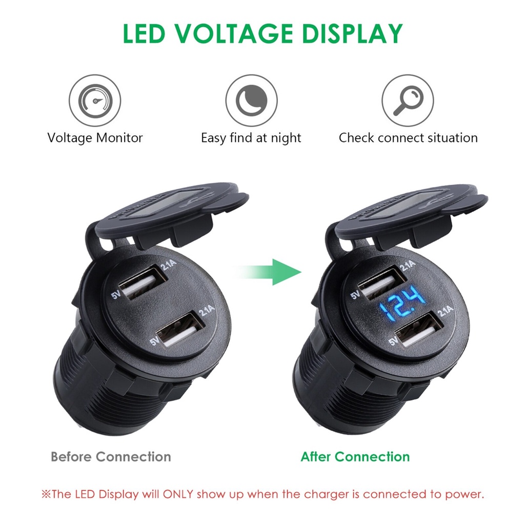 StopKontak Pengisian Daya Hp Motor Led Tahan Air Accnic 2 Port 4.2A dengan Voltmeter Tampilan LED