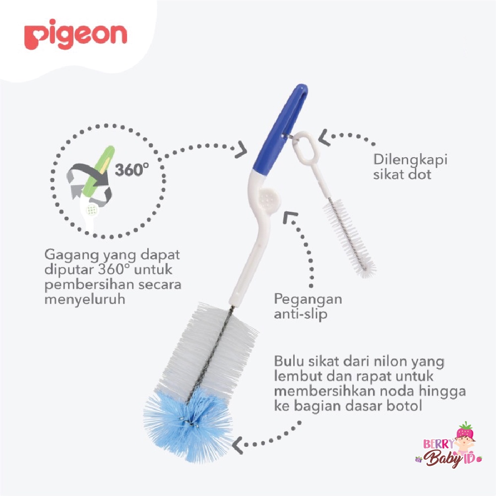 Pigeon 2-in-1 Bottle &amp; Nipple Brush Sikat Pembersih Botol dan Dot Bayi Berry Mart