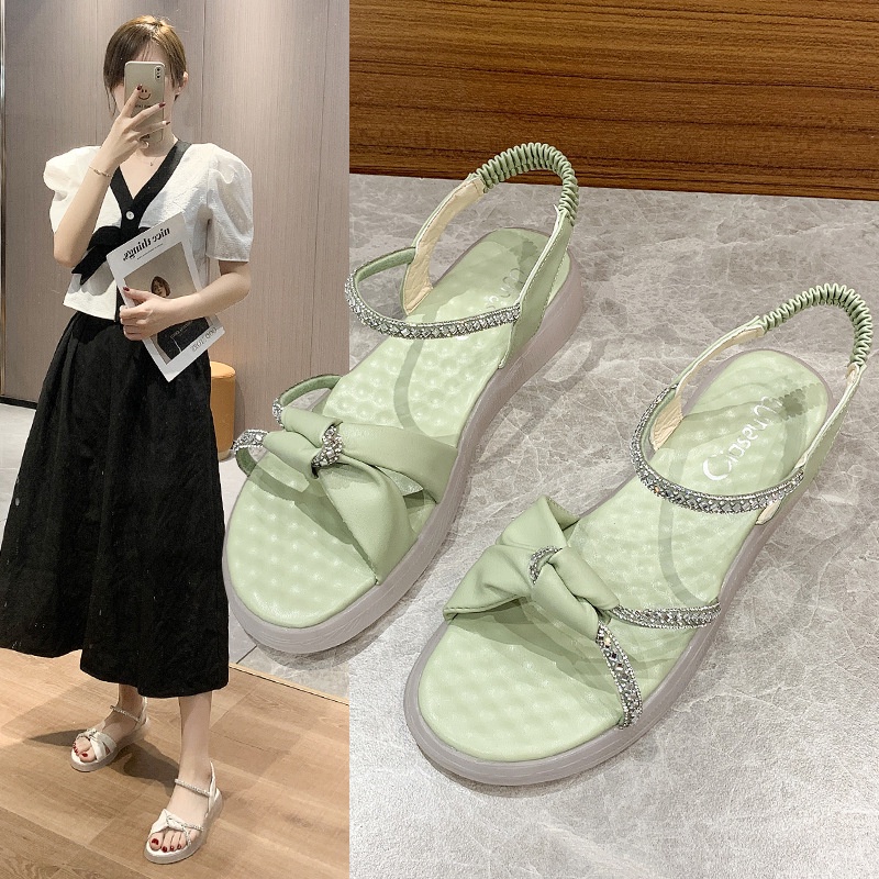 TBIG [COD] Sandal Flat Tali Wanita QUENBI Import Korea Style Santai Wanita Remaja