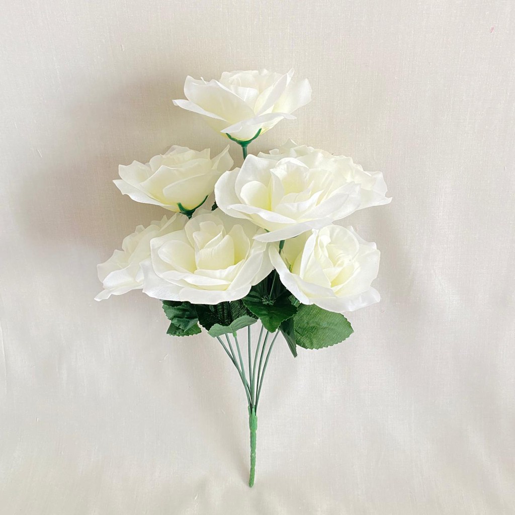 Bunga Mawar Rose Dekor X7 (satuan) Bunga Artificial / Bunga Plastik / Bunga Dekorasi / Pernikahan-Broken White