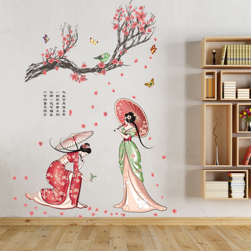 RELIZA WALL STICKER GADIS CHINESE SAKURA PEMANDANGAN STIKER DINDING JM7331