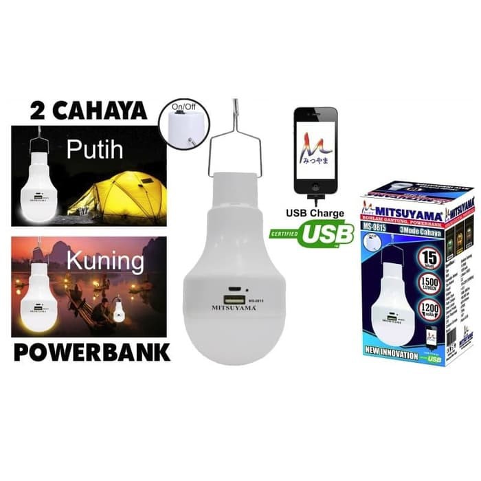 Bohlam Gantung Powerbank Magic Putih Kuning 15W MS0815 Mitsuyama