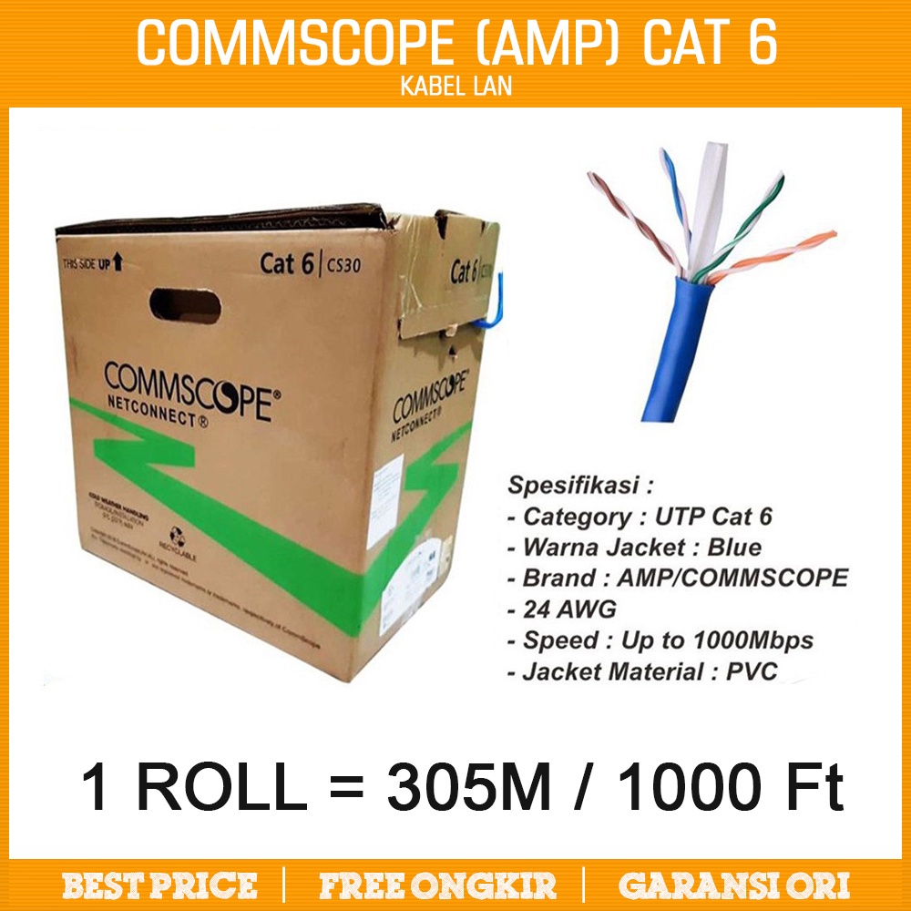 Amp kabel cat6 / cat 6 TE COMMSCOPE kabel utp data lan 1000Ft / roll