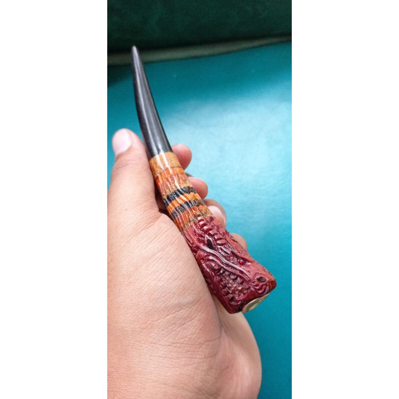 PIPA ROKOK ONCE KAYU KOMBINASI UKIR NAGA/LUBANG MULTI