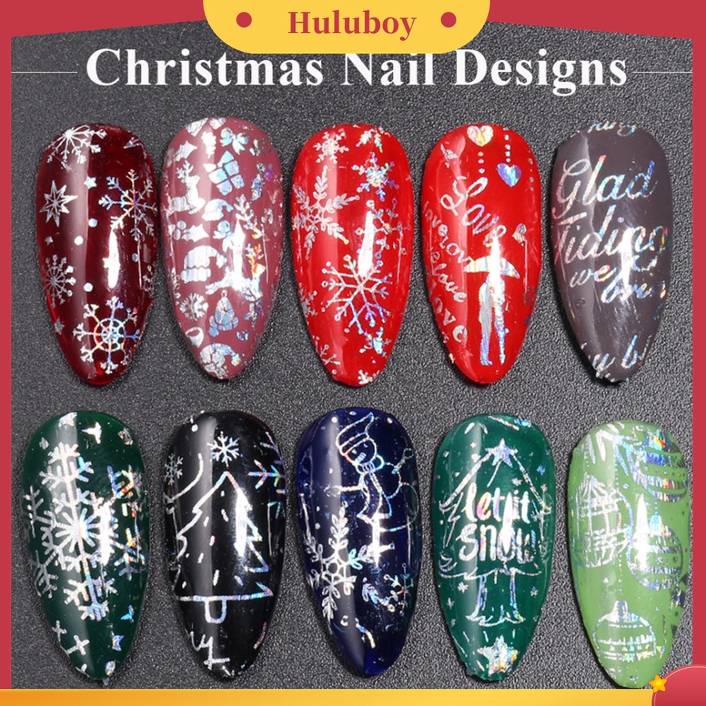 Huluboy Huluboy♡ 10pcs / Set Stiker Kuku Motif Snowflake Natal Untuk Nail Art Wanita