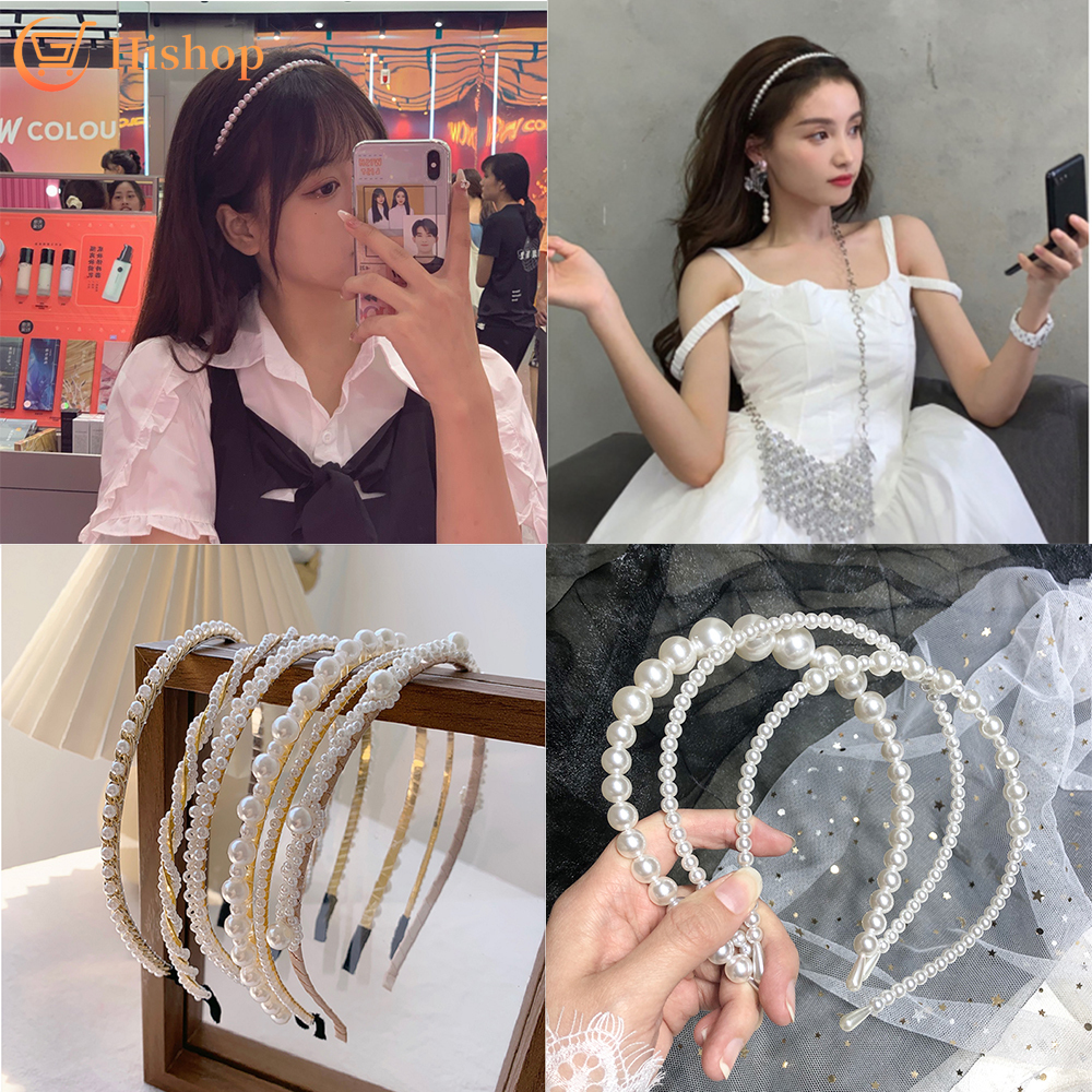 Bando Desain Bunga Mawar Aksen Mutiara Kristal Gaya Korea Untuk Wanita