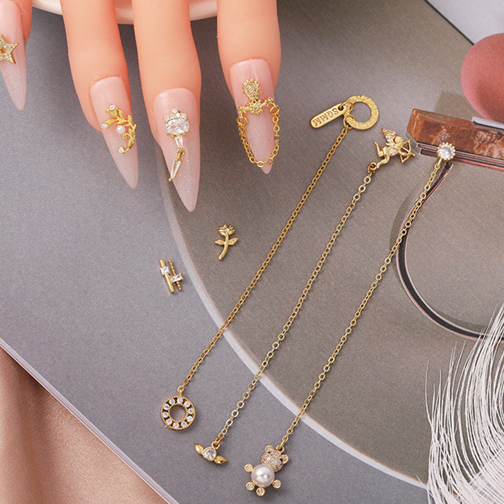 Mxbeauty 2pcs / Set Charms Berlian Imitasi / Bunga / Beruang 3d Untuk Dekorasi Nail Art