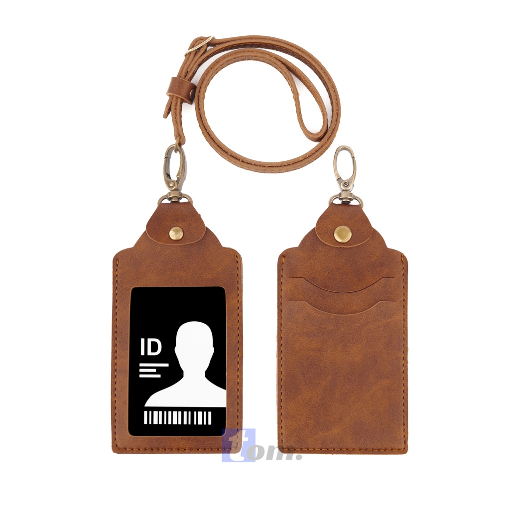 

QUICK COKLAT Name Tag ID Card Holder / Gantungan Kartu Nama / Tali ID Card Nama Kulit Slot Kartu