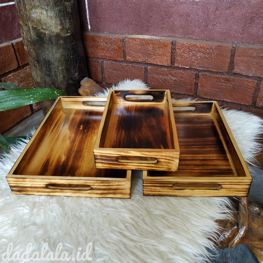 Baki Tray Nampan  Kayu  Motif Bakar Bahan Kayu  Pinus 