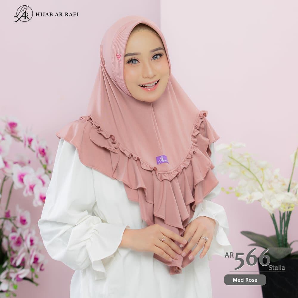 Hijab Terbaru Arrafi AR 566 Instan Polos Ped Antem Kombinasi Rampel Depan Stella Premium Arrafi Hija