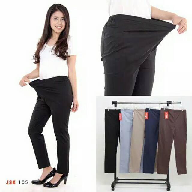 BISA COD Celana Bahan Stretch Wanita Hamil Pinggang BISA COD Celana Bahan Stretch Wanita Hamil Pinggang