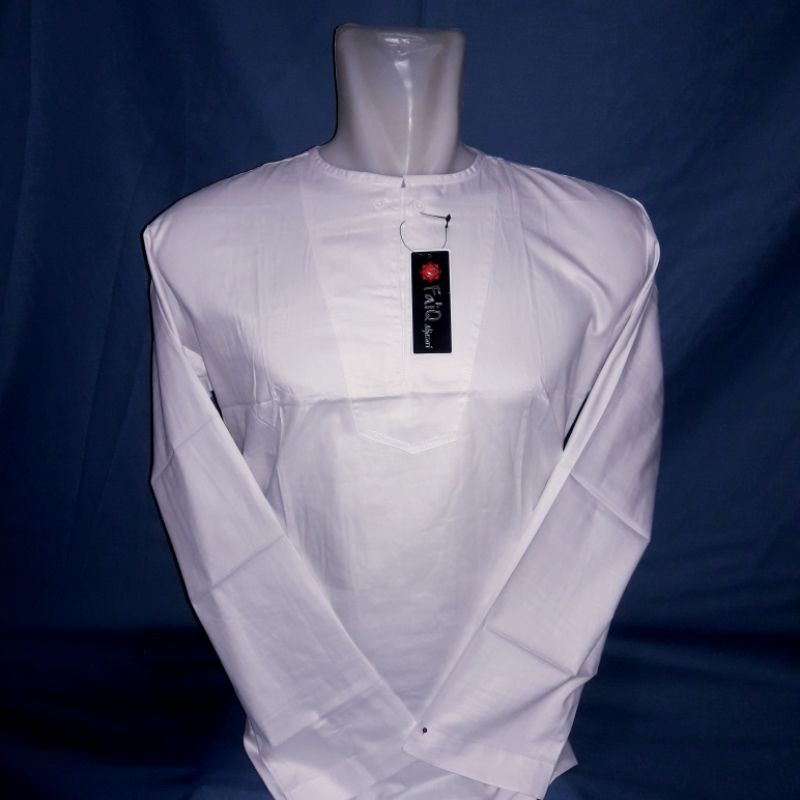 koko muslim putih kerah oblong polos lengan panjang