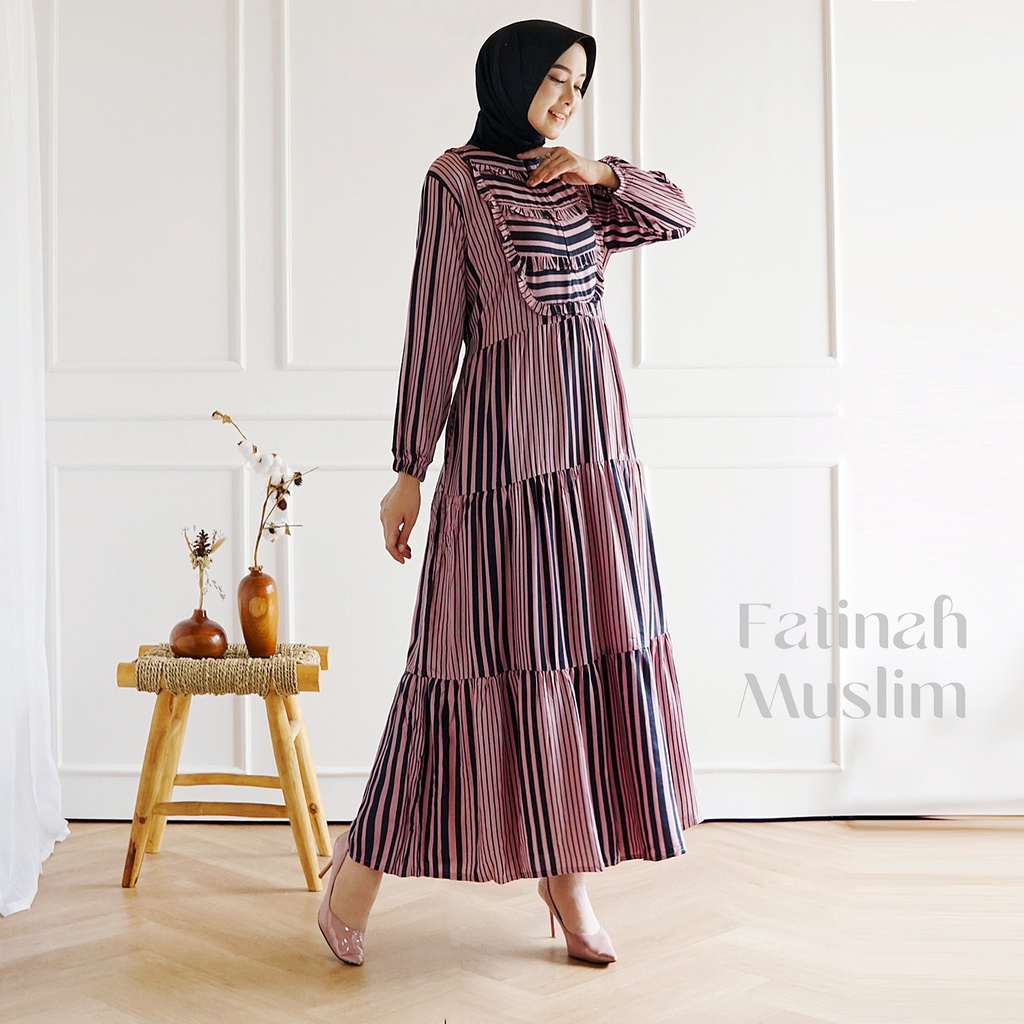 Gamis Katun Rayon Motif Salur / Garis