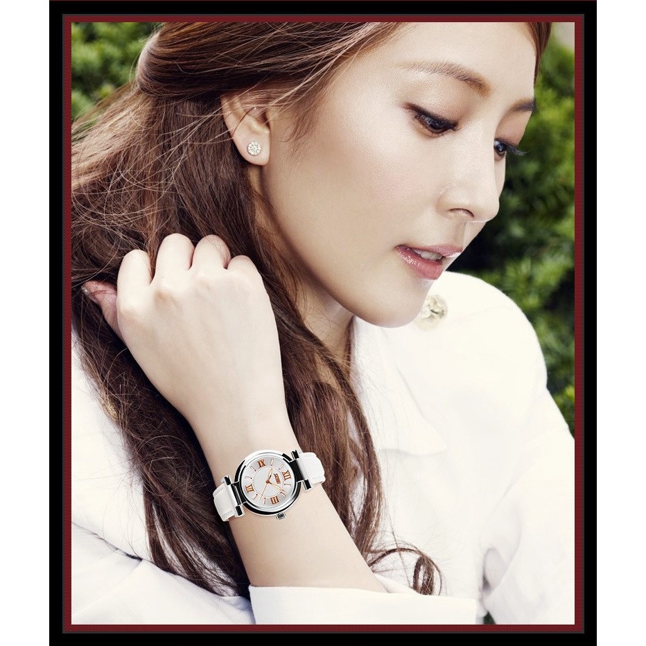 Skmei Casual 9075 Strap Leather Jam Tangan Wanita - Merah