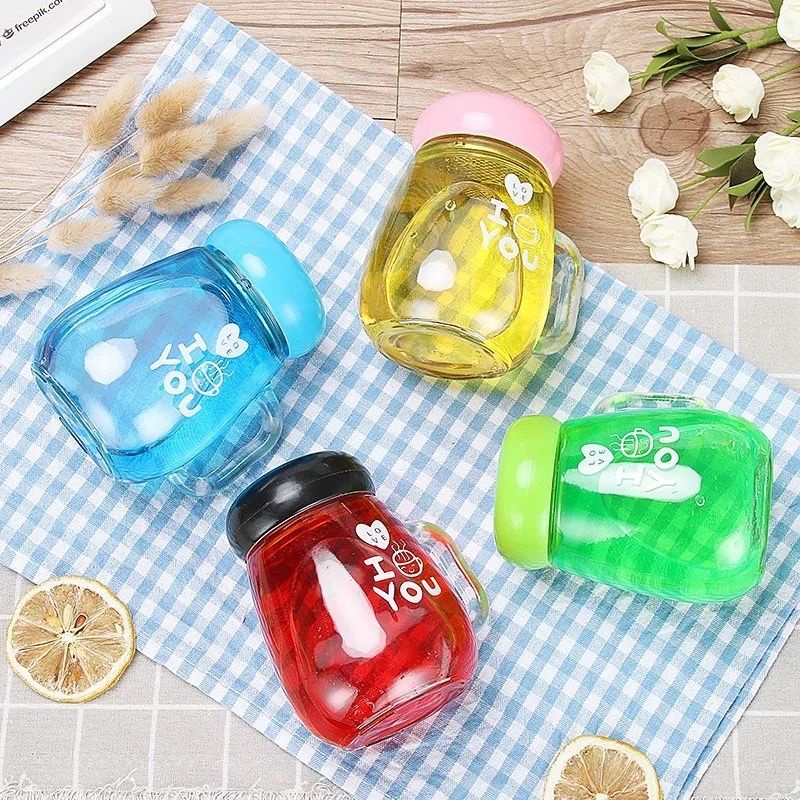 Yamata Gelas Mini I Love You Botol Minum Kaca Anak Sekolah Remaja Unik Lucu Dengan Motif Kartun Gelas Kaca Murah Pegangan Saringan Karet Anti Tumpah