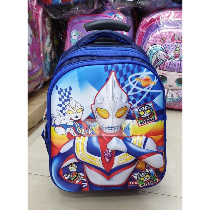 Tas Gendong Ransel Koper Roda Anak Mini BG734 Tas Dorong Trolley Anak Sekolah Tk Jagoan Ultraman Gr
