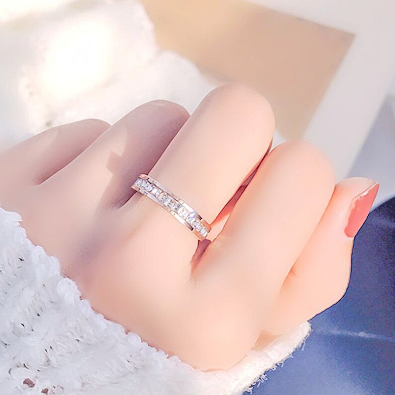 Bisa Cod Cincin Emas Asli Kadar 375 Crystals Cincin RoseGold  (Size:5-8#) 824C2# Ready Stok