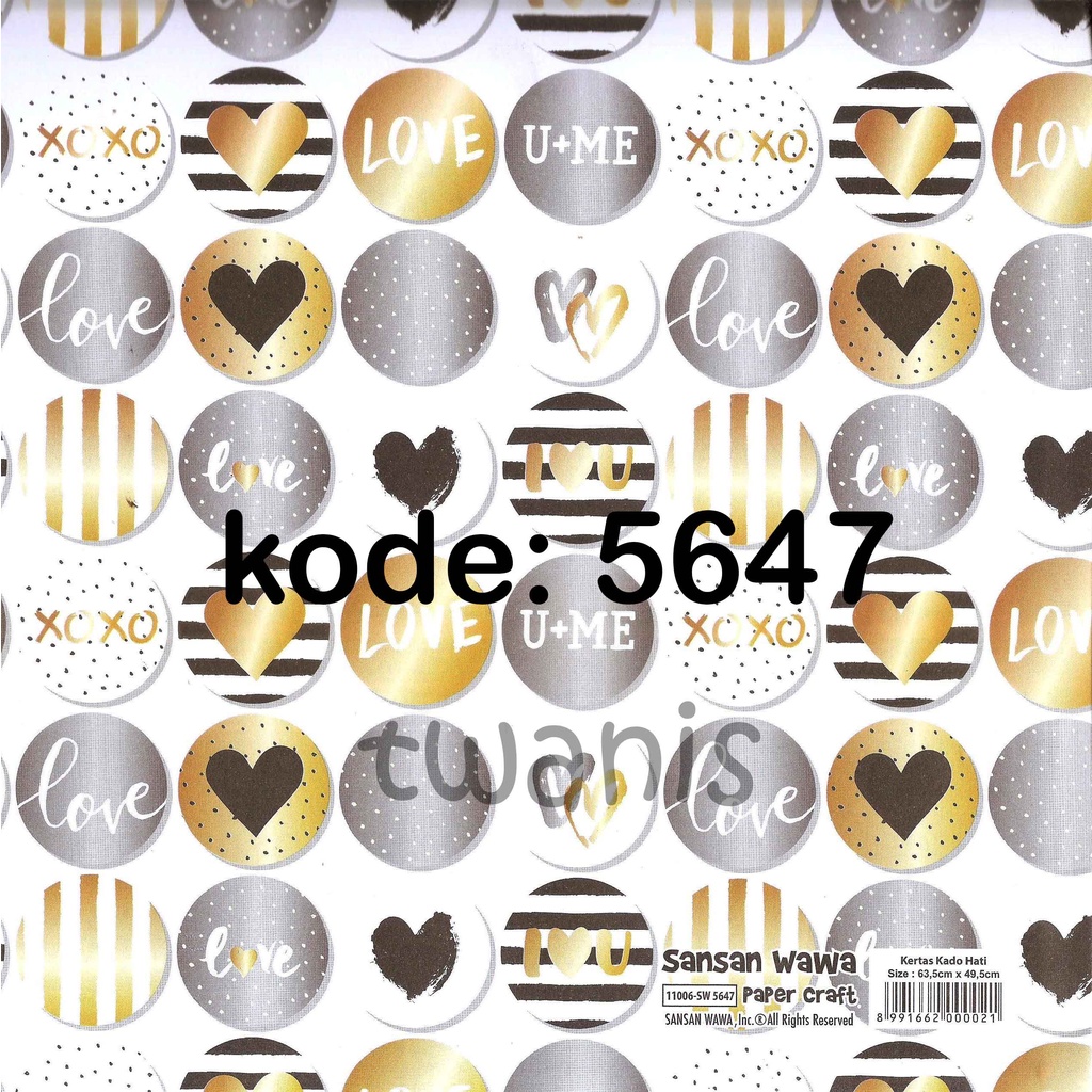 

KERTAS KADO SANWA LOVE HATI BUNGKUS HADIAH KODE 5647 isi 25 LEMBAR BISA CAMPUR MOTIF LAIN