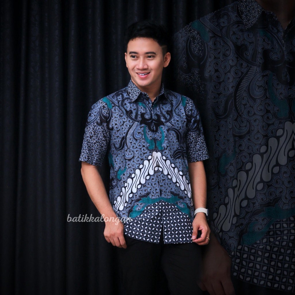 SIZE M L XL XXL XXXL BSWART Batik HRB026 Kenongo Hem Pendek Padi Pekalongan M L XL Batik Pria MURAH-HEM AKAR