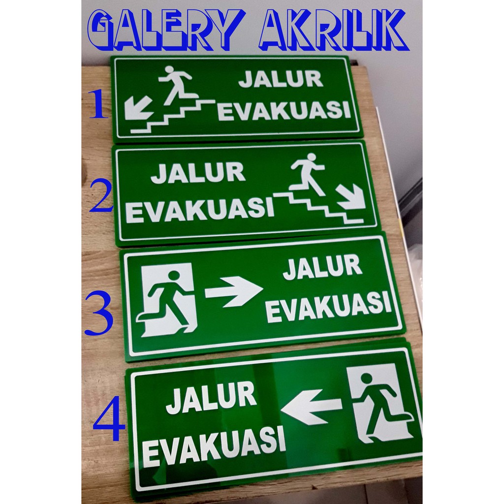 

sign board acrylic jalur evakuasi uk 12x30cm, sign label akrilik