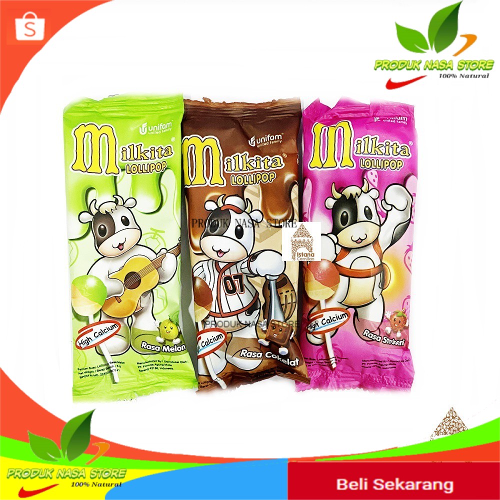 

Milkita Permen Lollipop Cokelat / Melon / Stroberi SATUAN