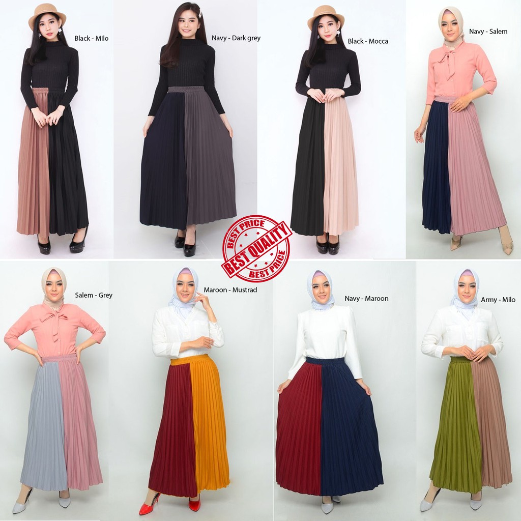 Rok Plisket - Rok two tone Umbrella Kombi Warna