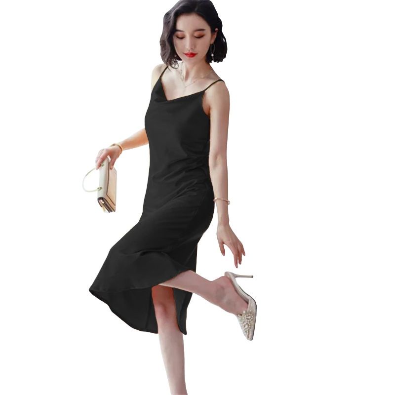 Long Dress Camisoles sexy Saten Tali kecil Wanita Gaya Korea - JktFashion Wiyana