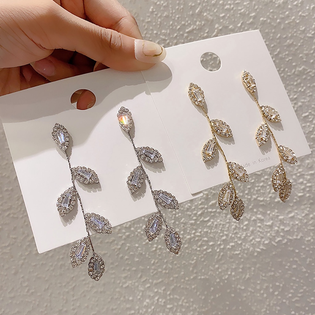 Hu Hu Hu Hu Hu Alat Bantu Pasang Kacamata♡ 1 Pasang Anting Tusuk Bentuk Daun Bahan Alloy Hias Cubic Zirconia Untuk Wanita