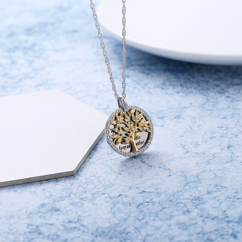 [Ready Stock]Fashion Diamond-Embedded Big Tree Two-Color Necklace Letter Pendant