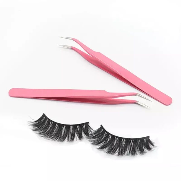 Pinset Bulu Mata Bengkok Pink / Penjepit Tweezers Eyelash Extension / Pen jepit Multifungsi Murah / TV-115