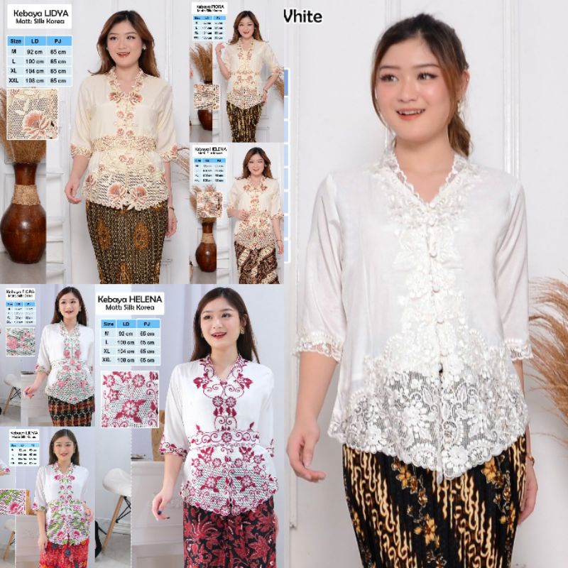 Atasan Kebaya encim modern katun silky import kombinasi brukat bordir lengan 3/4 senada wanita