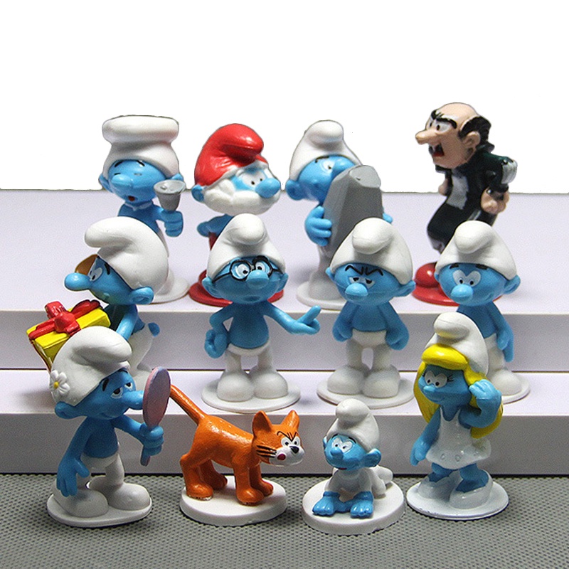 HJ27CV 12pcs Miniatur Kucing Azrael Gardgamel Smurfs Smurfette Anime Untuk Dekorasi Rumah Boneka