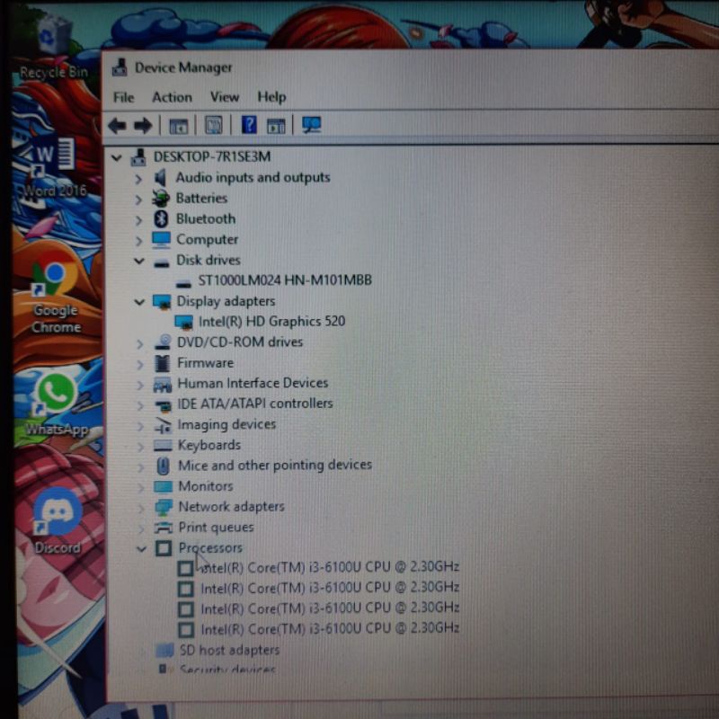 Laptop Acer ES1-572, Intel Core i3-6100U Gen 6Th Ram 4/1Tb HDD vga HD graphic 520 Layar 15inch Windows 10