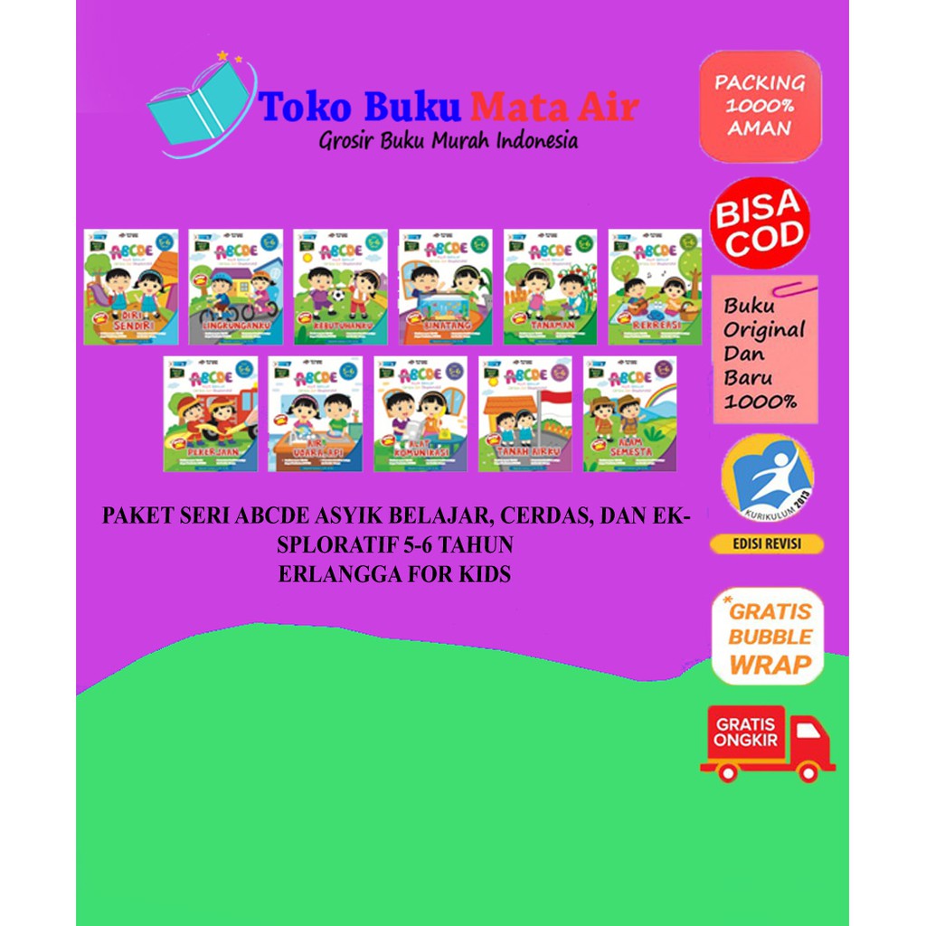 BEST SELLER ORIGINAL PAKET ABCDE ASYIK BELAJAR CERDAS DAN EKSPLORATIF 5-6 TAHUN ERLANGGA FOR KIDS