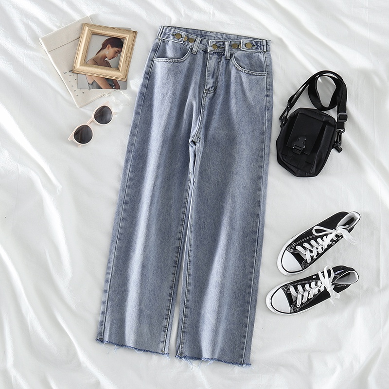 Jeans Rawis Highwaist Straight Loose  Korean Style Dengan Warna Biru Celana Wanita