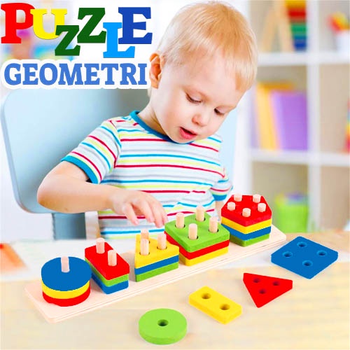 Mainan Edukasi Anak Puzzle Kayu/Mainan Edukatif Anak Puzzle Kayu Geometri Sortir 3171A