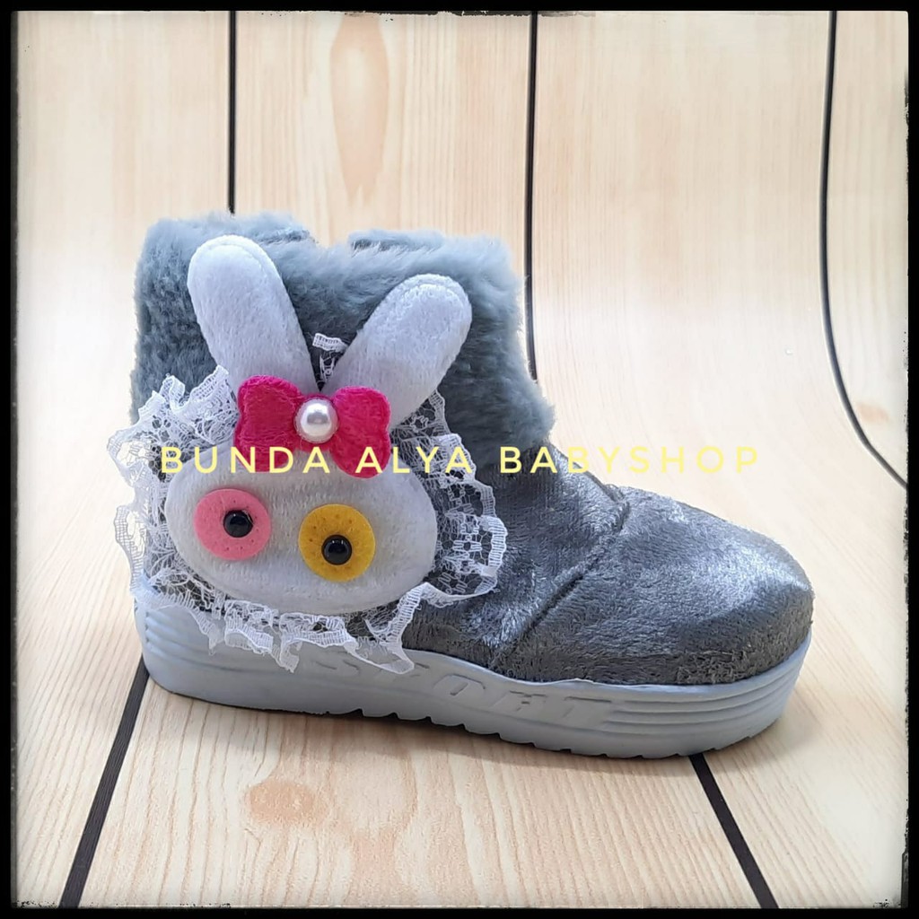 Sepatu Anak Perempuan 1 2 3 4 Tahun ABU - Sepatu Anak Cewek Boots 1 - 4 Tahun Bulu Size 22 - 30 Alas Karet Anti Licin