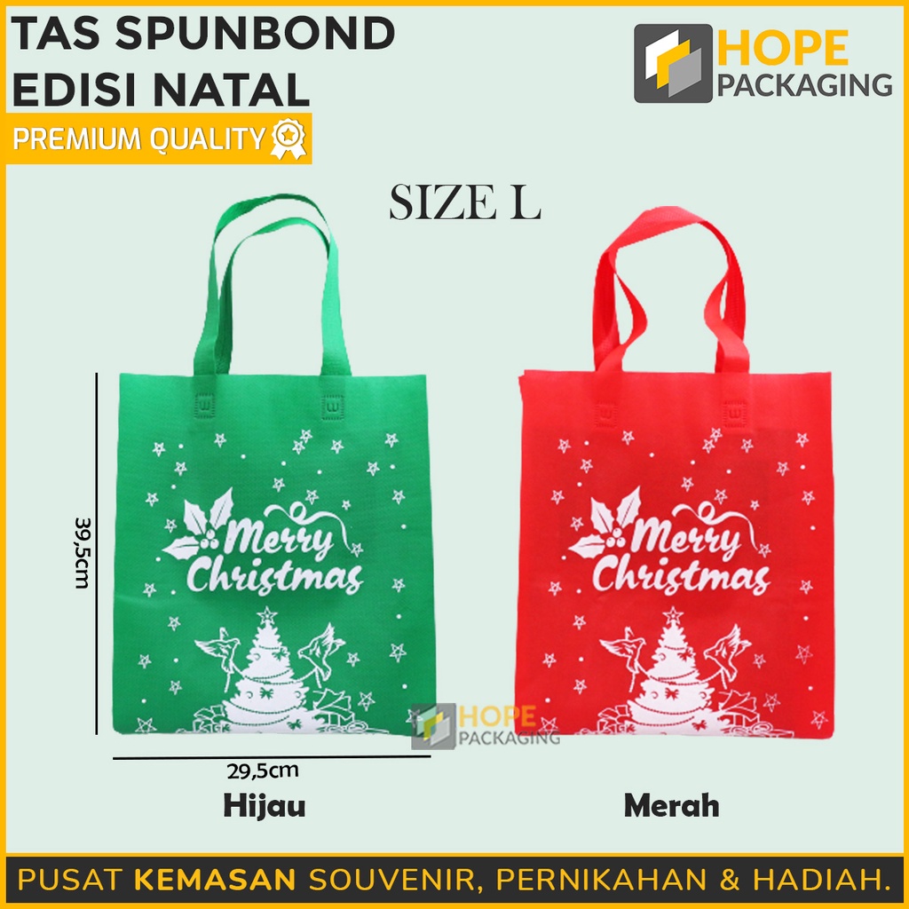 Tas spunbond edisi NATAL 34.5x25cm dan 39.5x29.5cm Merah / Hijau