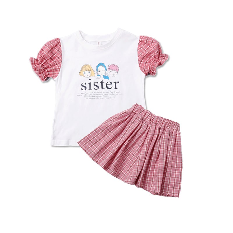 Promo !! Setelan baju anak perempuan / Setelan three sister square import ukuran 1-2 tahun (pink,kuning)