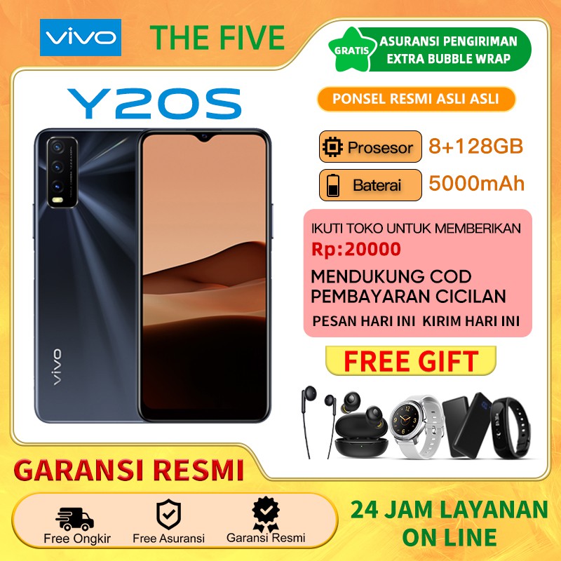 hp vivo y21s 4 128gb/hp vivo y20s 8 128gb/vivo y20sg 4 128gb Garansi resmi Slim 5000mAh Battery - Ultra Fast Side Finge-y20s black 8+128gb