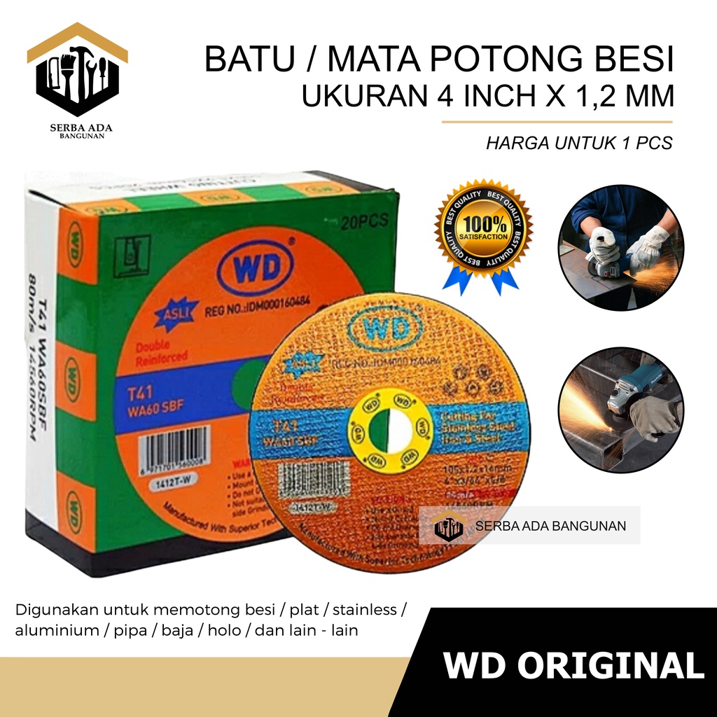 Batu Potong Gerinda Asli Original WD 4&quot; Murah Resibon WD / gurinda potong besi WD / gurinda besi WD 4&quot;