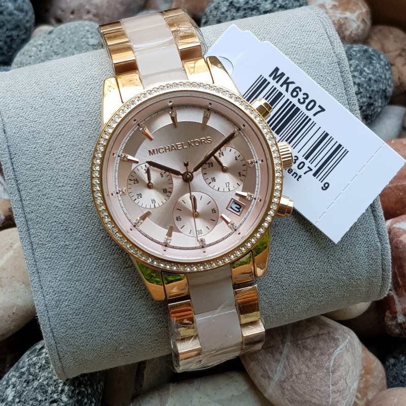 JAM TANGAN MICHAEL KORS WANITA MK-6307 STRAP STAINLES COMBI ARCYLIC ORIGINAL BM