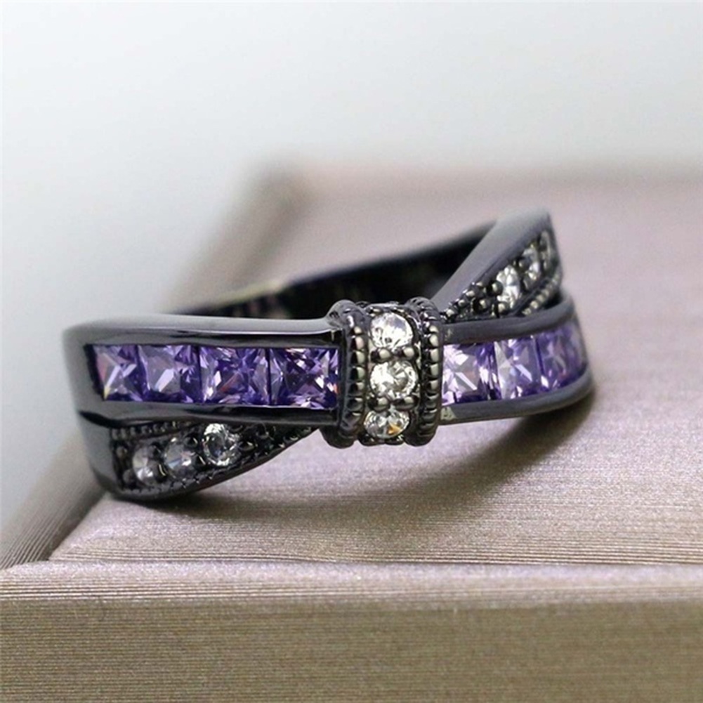 Hu Hu Hu Hu Hu Alat Bantu Pasang Kacamata♡ Cincin Pertunangan Desain Simpul Pita Hias Amethyst Imitasi Untuk Wanita