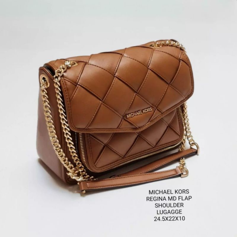 ORIGINAL MICHAEL KORS MK REGINA MEDIUM FLAP BROWN LUGGAGE